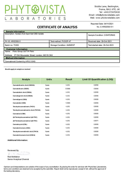 Poko 500mg CBD Azelaic Acid Spot Gel - 30ml - HEMPORIUM