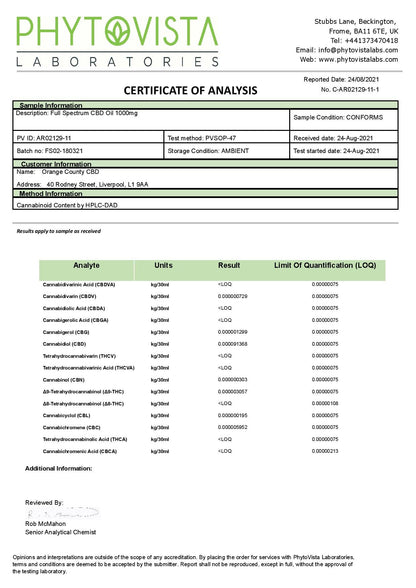 Orange County CBD 1000mg Full Spectrum CBD Oil - 10ml - HEMPORIUM