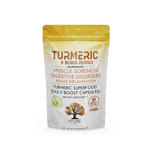 NTURE 2000mg Turmeric & Black Pepper Capsules - 60 Caps - HEMPORIUM